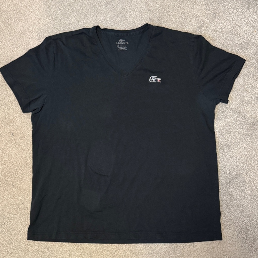 🐊 Lacoste Men's Black V-Neck T-Shirt size 8